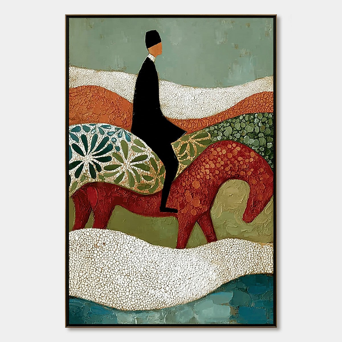 THE SILENT JOURNEY: Textured Boho Figurative Painting of a Traveler's Journey