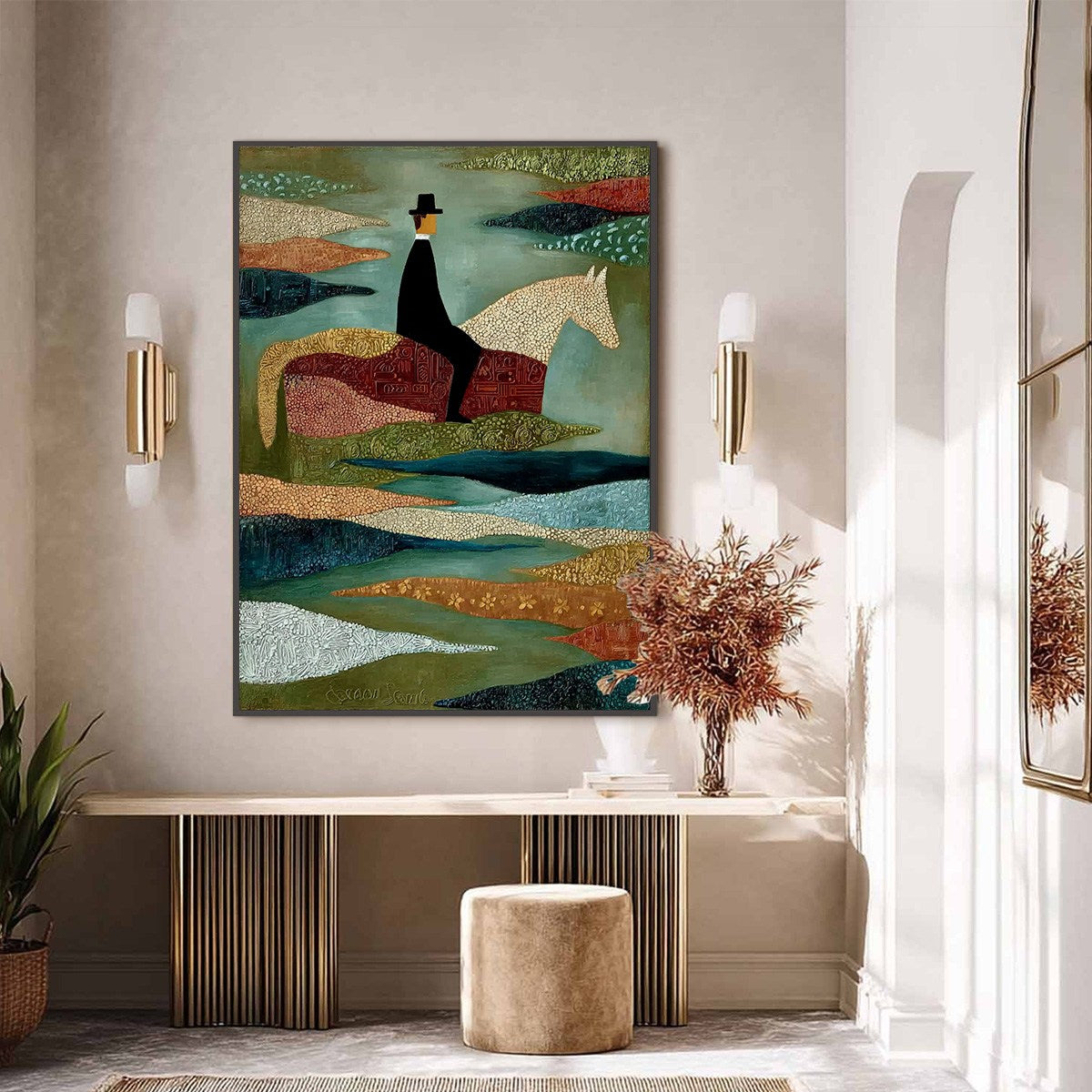 THE SOJOURNER: Textured Figurative Painting of a Rider on Horseback