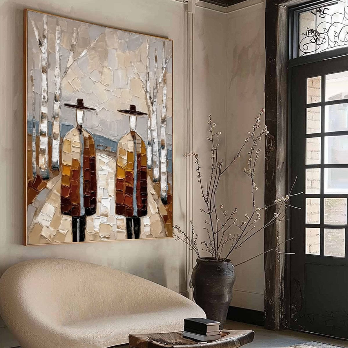 THE SOJOURNERS: Textured Palette Knife Painting of Figures in a Landscape