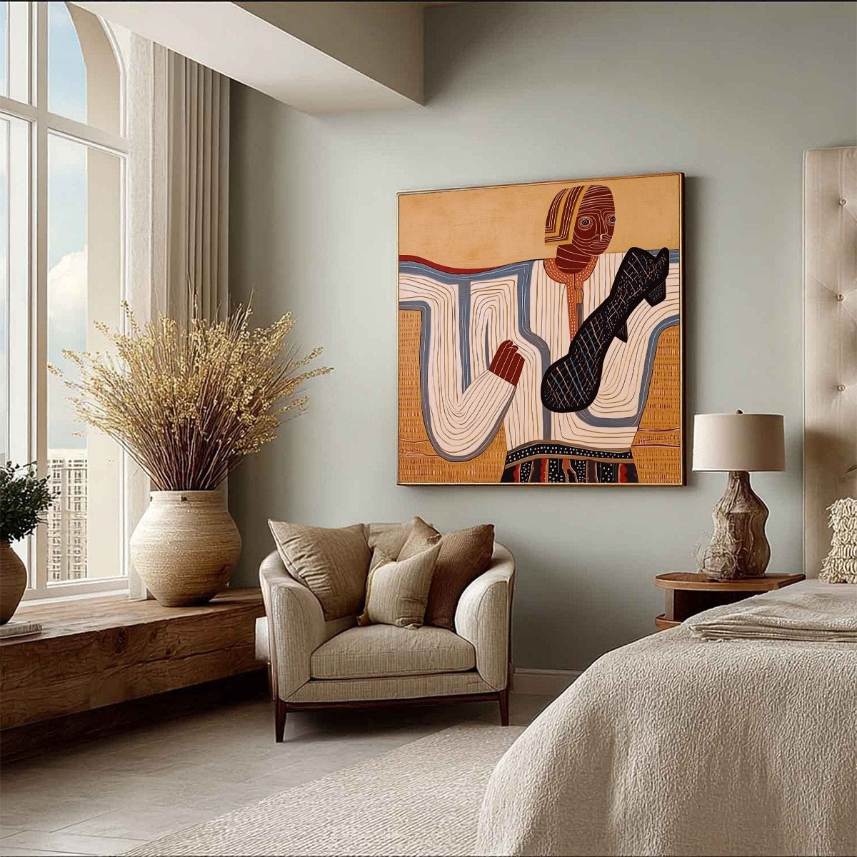 THE STORYTELLER: Abstract Figurative Portrait Painting with Earth Tones