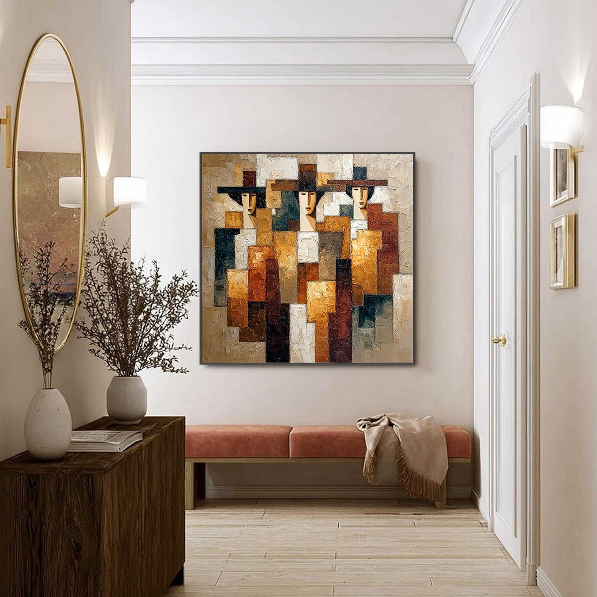 THE TRIAD: Heavily Textured Abstract Figurative Impasto Painting