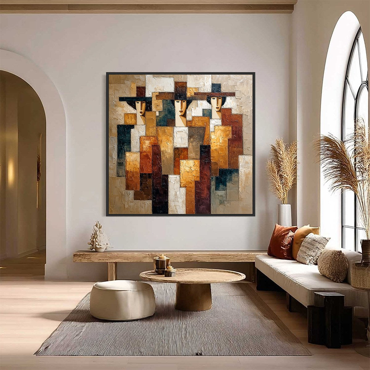 THE TRIAD: Heavily Textured Abstract Figurative Impasto Painting