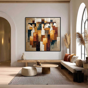 THE TRIAD: Heavily Textured Abstract Figurative Impasto Painting