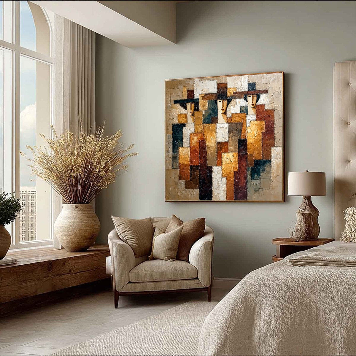 THE TRIAD: Heavily Textured Abstract Figurative Impasto Painting