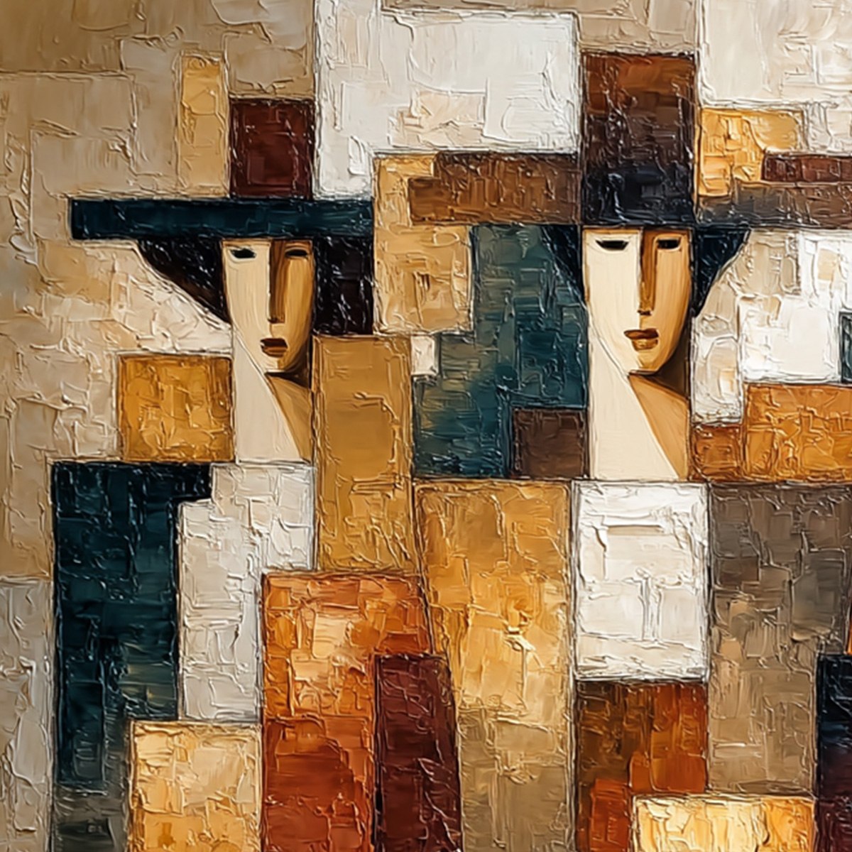THE TRIAD: Heavily Textured Abstract Figurative Impasto Painting