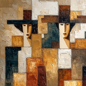 THE TRIAD: Heavily Textured Abstract Figurative Impasto Painting
