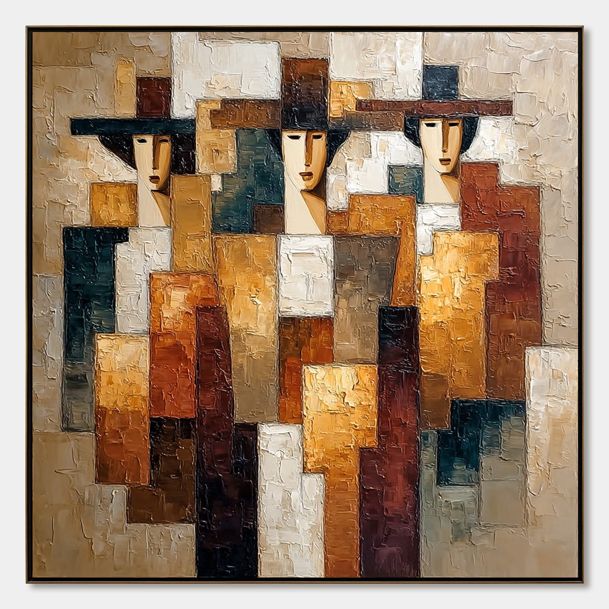 THE TRIAD: Heavily Textured Abstract Figurative Impasto Painting