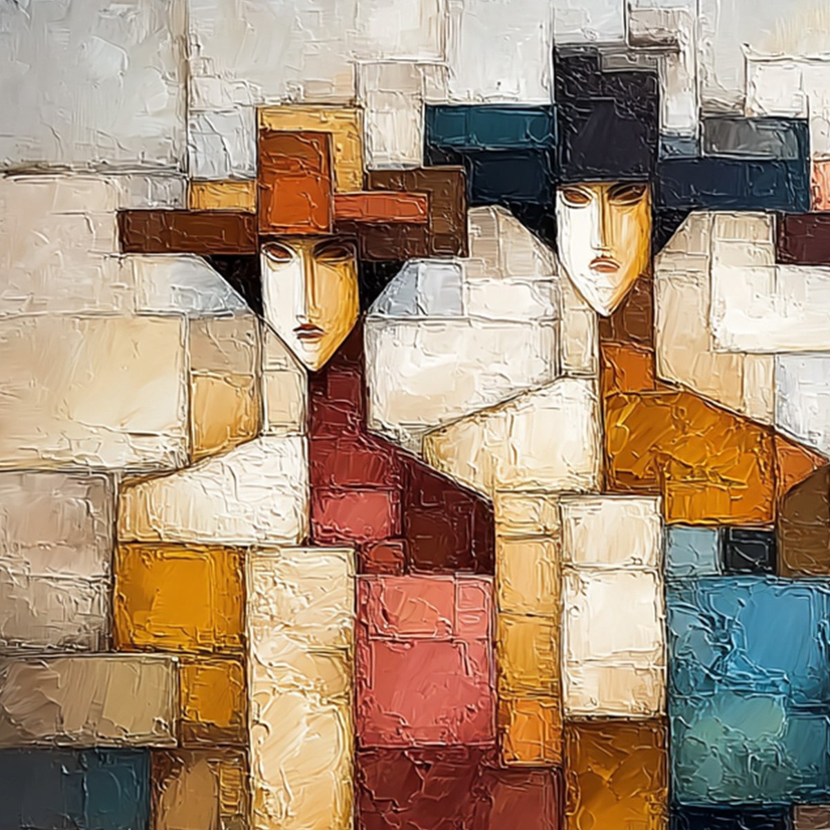 THE TRIAD: Textured Abstract Figurative Oil Painting