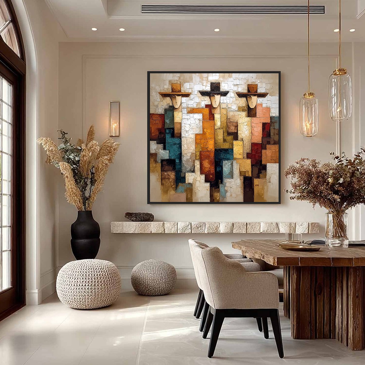 THE TRIAD: Textured Figurative Abstract Painting of Three Figures