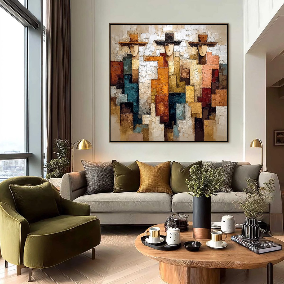 THE TRIAD: Textured Figurative Abstract Painting of Three Figures