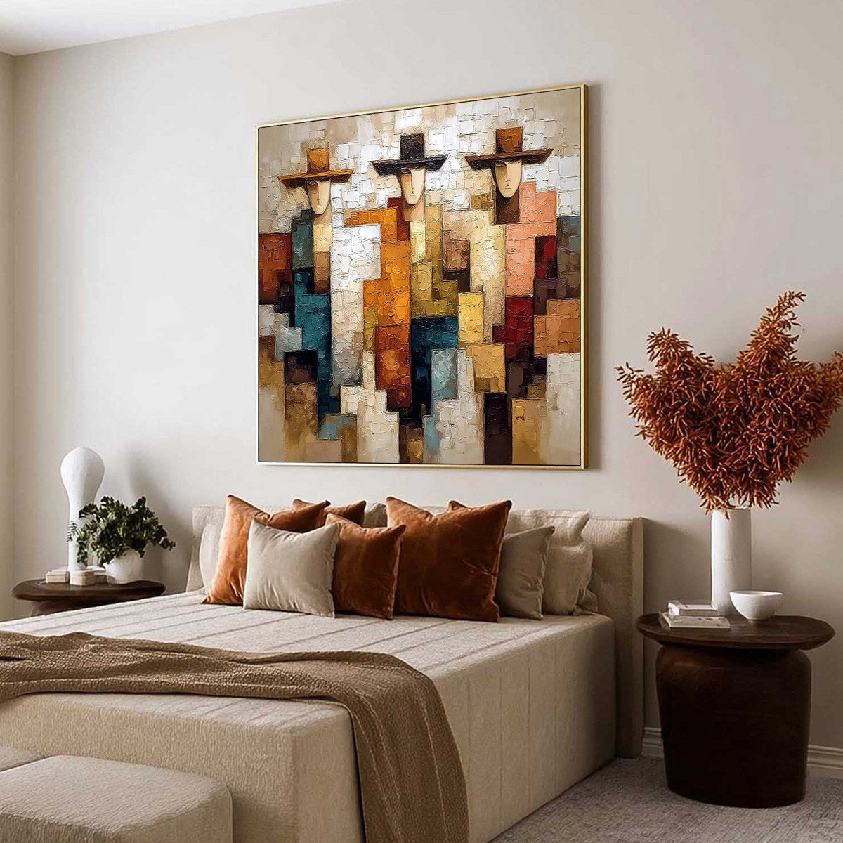 THE TRIAD: Textured Figurative Abstract Painting of Three Figures