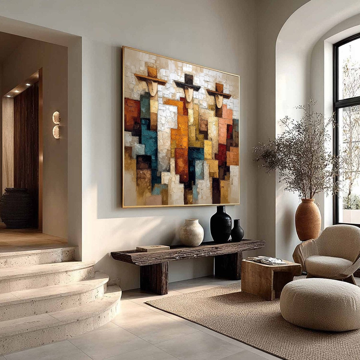 THE TRIAD: Textured Figurative Abstract Painting of Three Figures