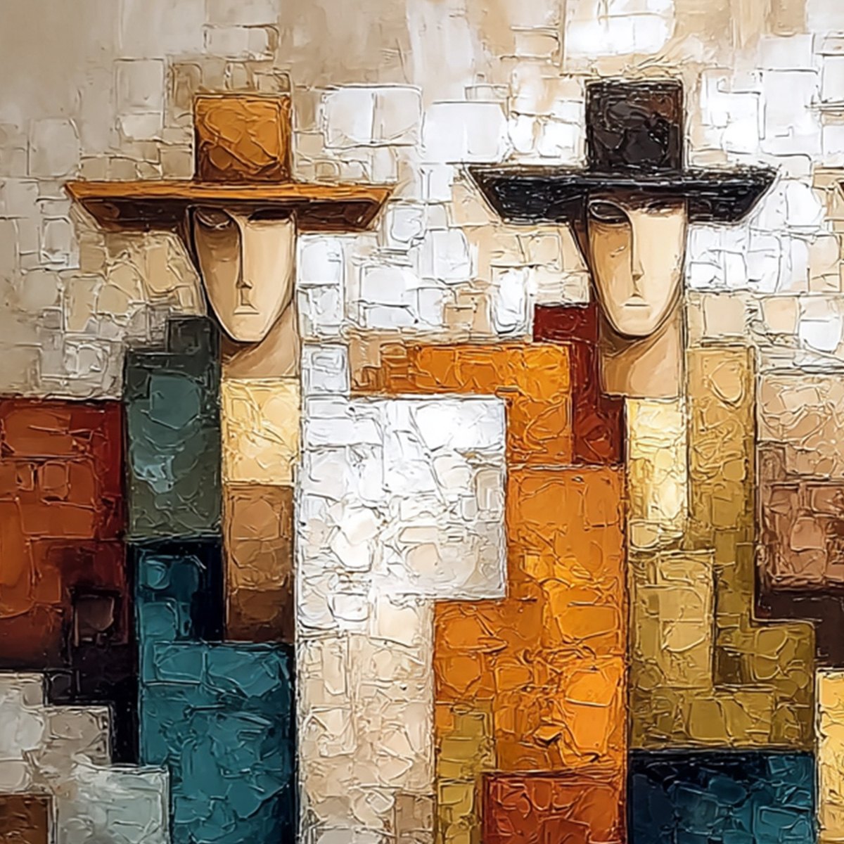 THE TRIAD: Textured Figurative Abstract Painting of Three Figures