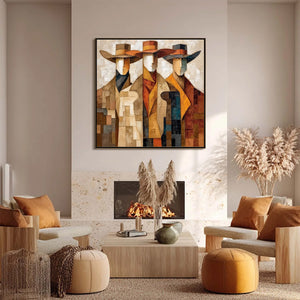 THE UNISON: Abstract Textured Figurative Painting of Three Men