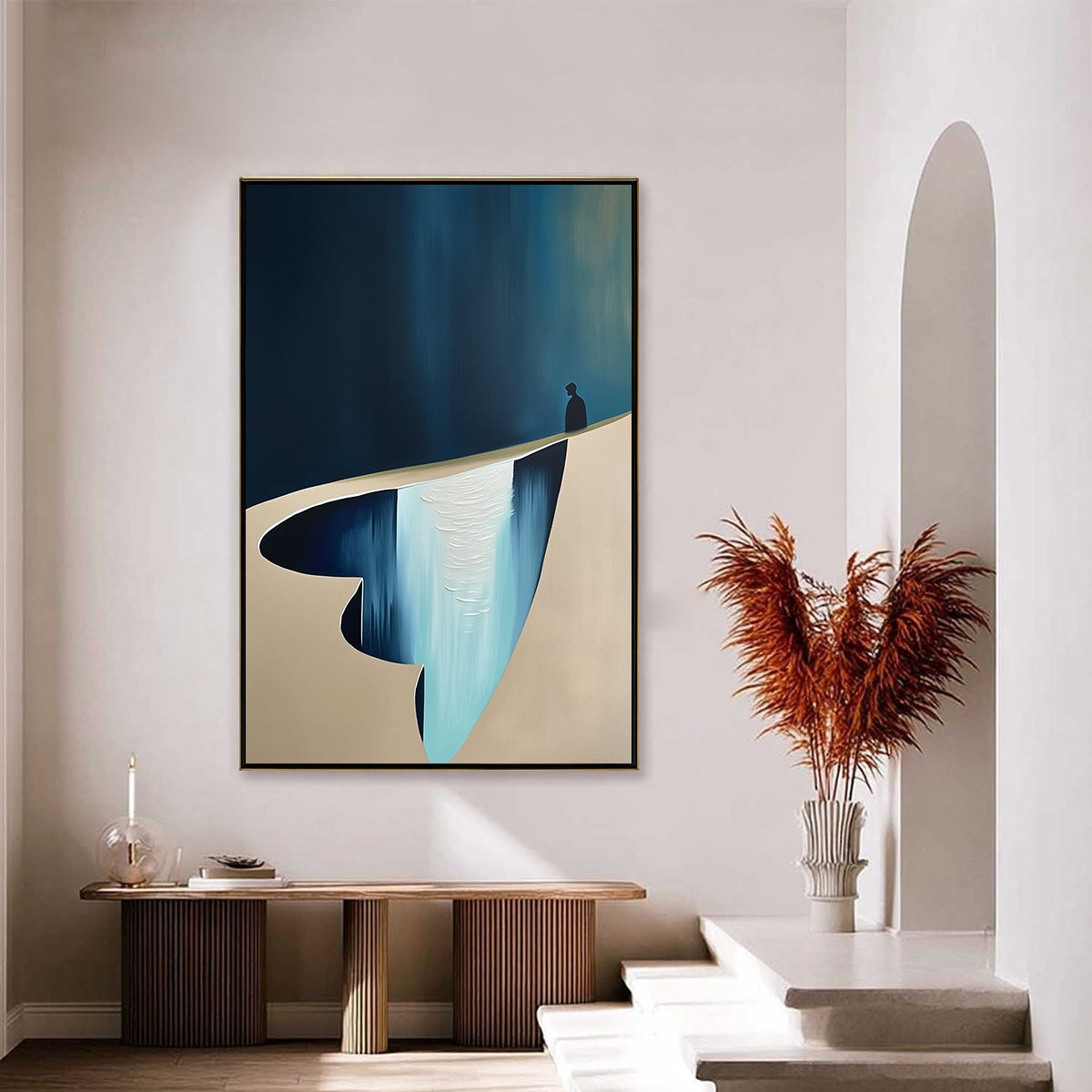 THE VERGE: Minimalist Abstract Painting of a Figure and Chasm