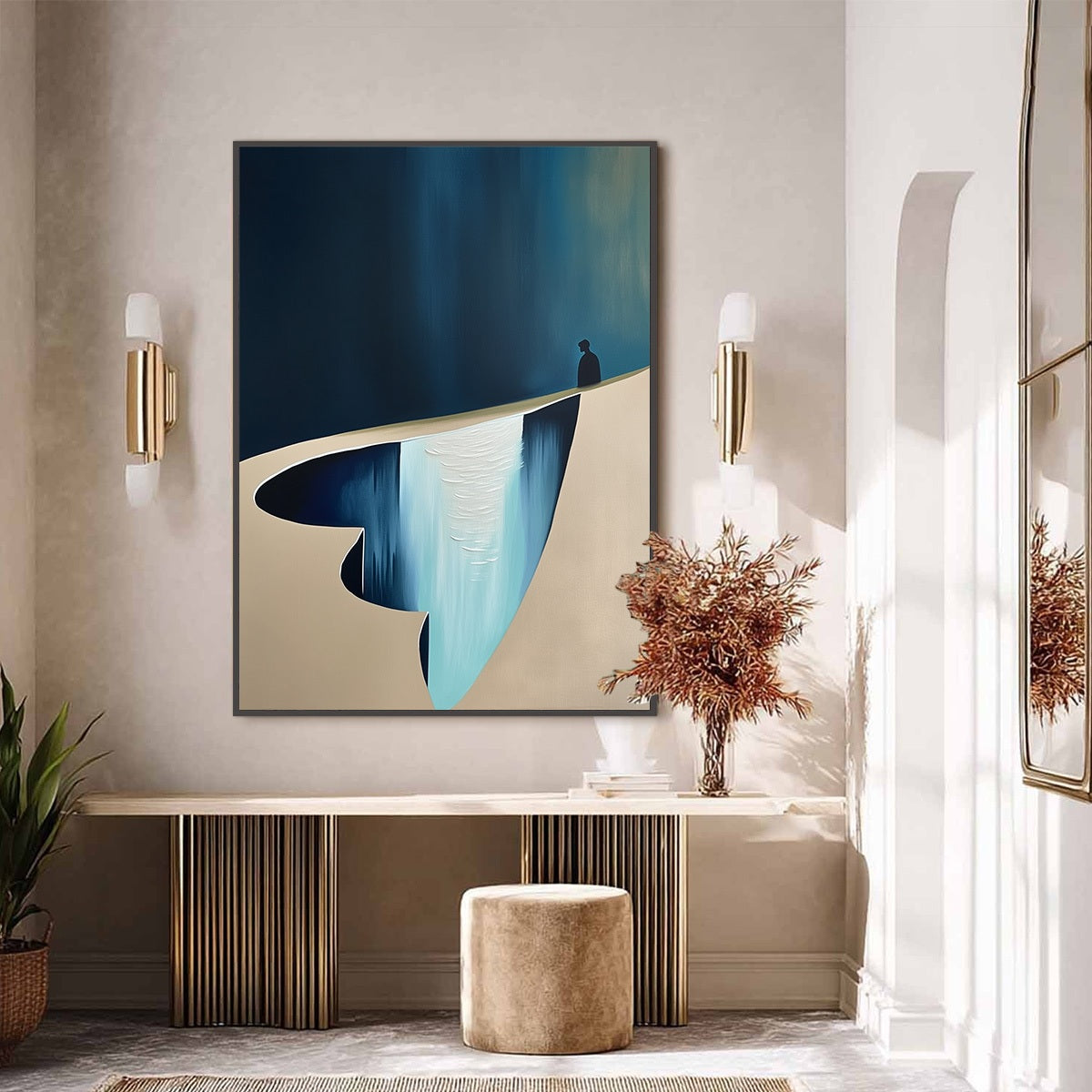 THE VERGE: Minimalist Abstract Painting of a Figure and Chasm