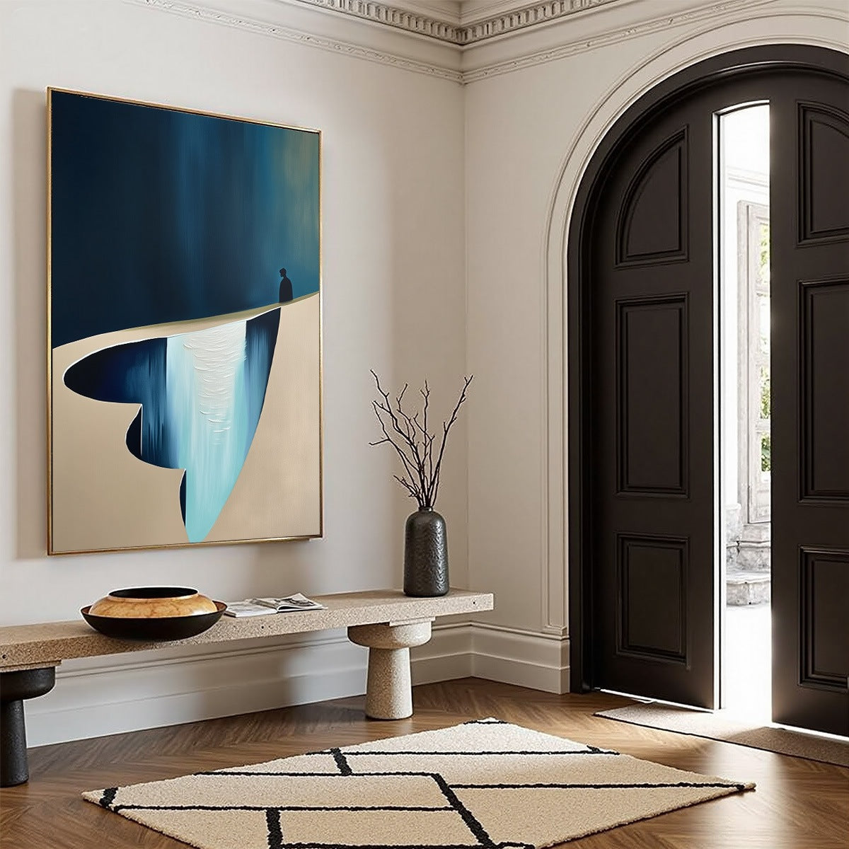 THE VERGE: Minimalist Abstract Painting of a Figure and Chasm