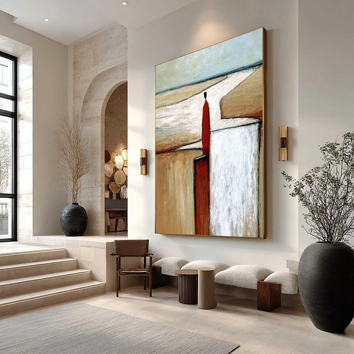 THE VOYAGER: Textured Minimalist Painting of a Solitary Figure