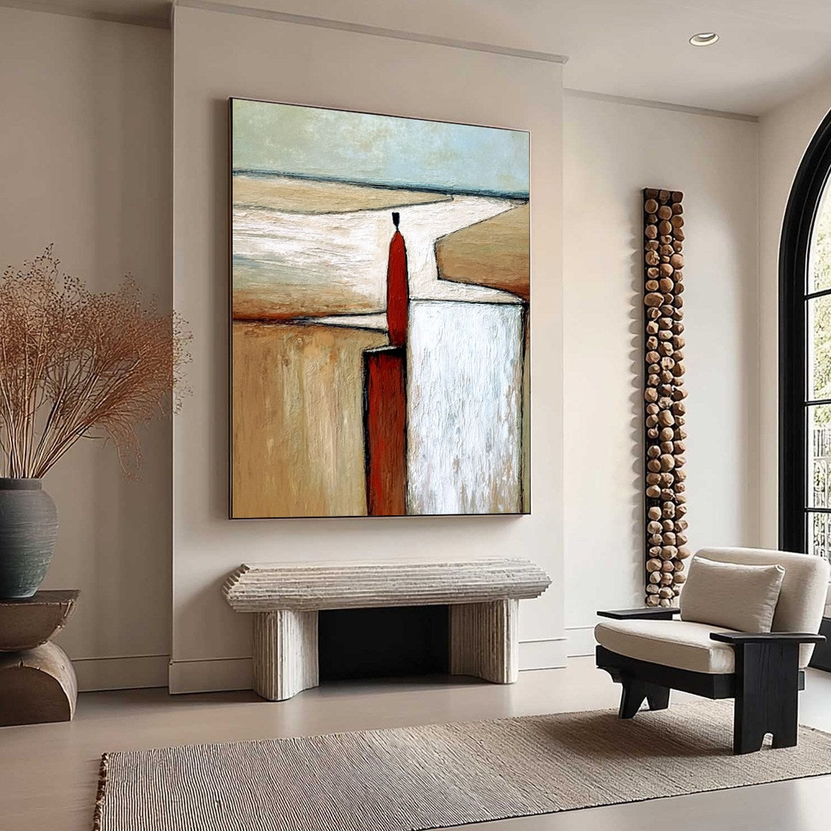 THE VOYAGER: Textured Minimalist Painting of a Solitary Figure