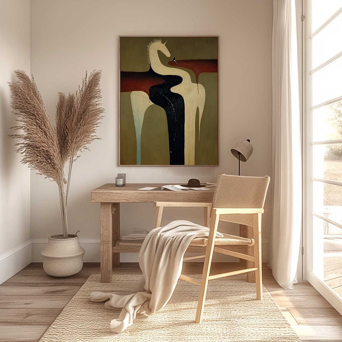 THE VOYAGER'S STEED: Textured Abstract Unicorn Painting for Modern Decor