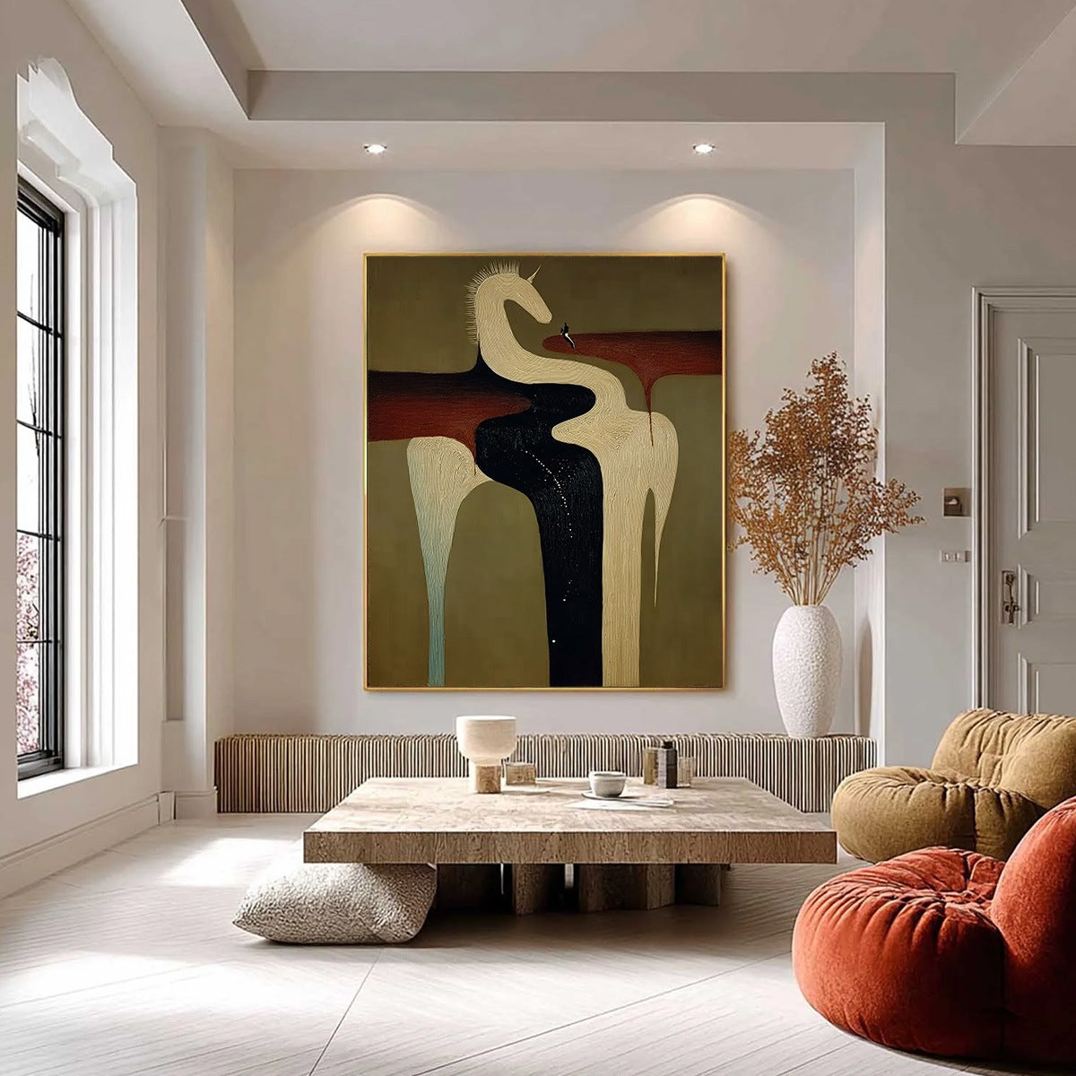 THE VOYAGER'S STEED: Textured Abstract Unicorn Painting for Modern Decor