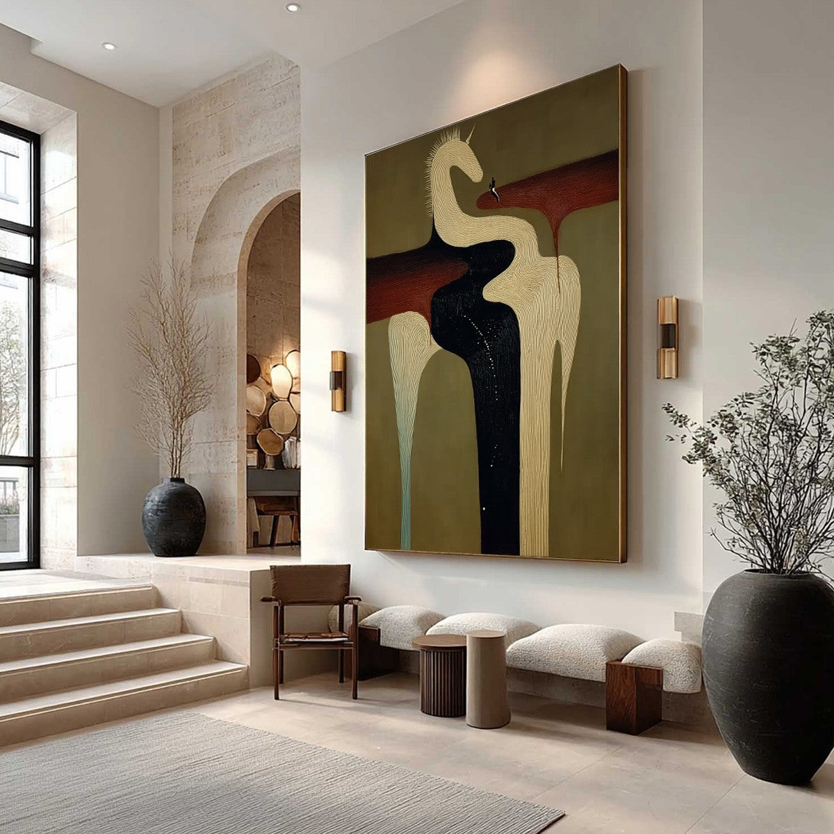 THE VOYAGER'S STEED: Textured Abstract Unicorn Painting for Modern Decor