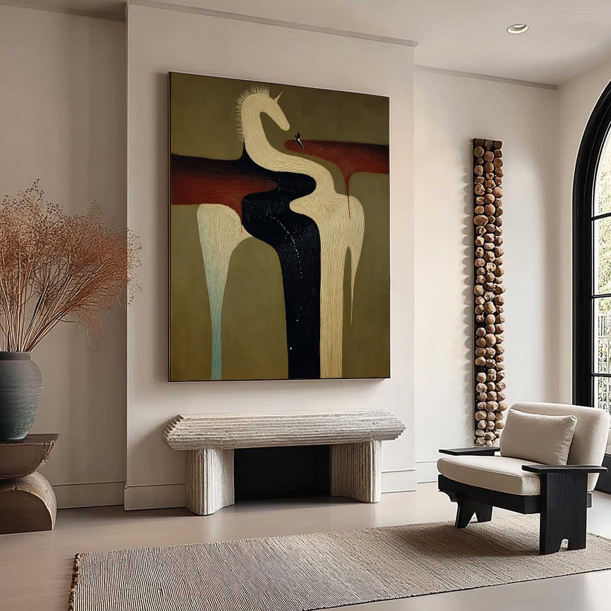 THE VOYAGER'S STEED: Textured Abstract Unicorn Painting for Modern Decor