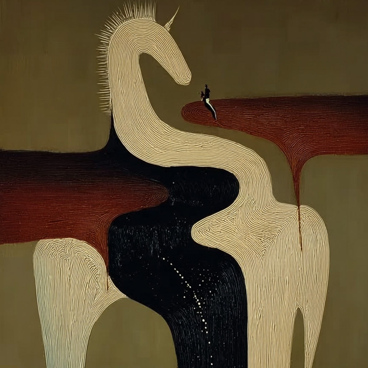 THE VOYAGER'S STEED: Textured Abstract Unicorn Painting for Modern Decor