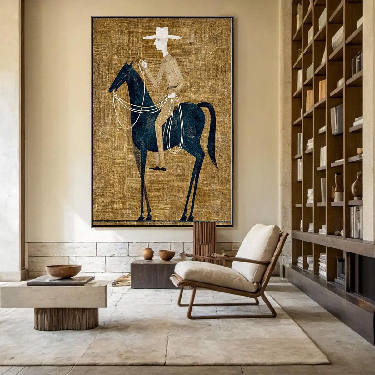 THE WANDERER: Minimalist Equestrian Portrait with Golden Texture