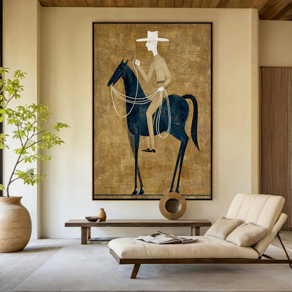 THE WANDERER: Minimalist Equestrian Portrait with Golden Texture
