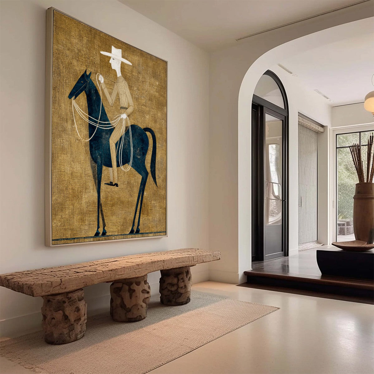 THE WANDERER: Minimalist Equestrian Portrait with Golden Texture