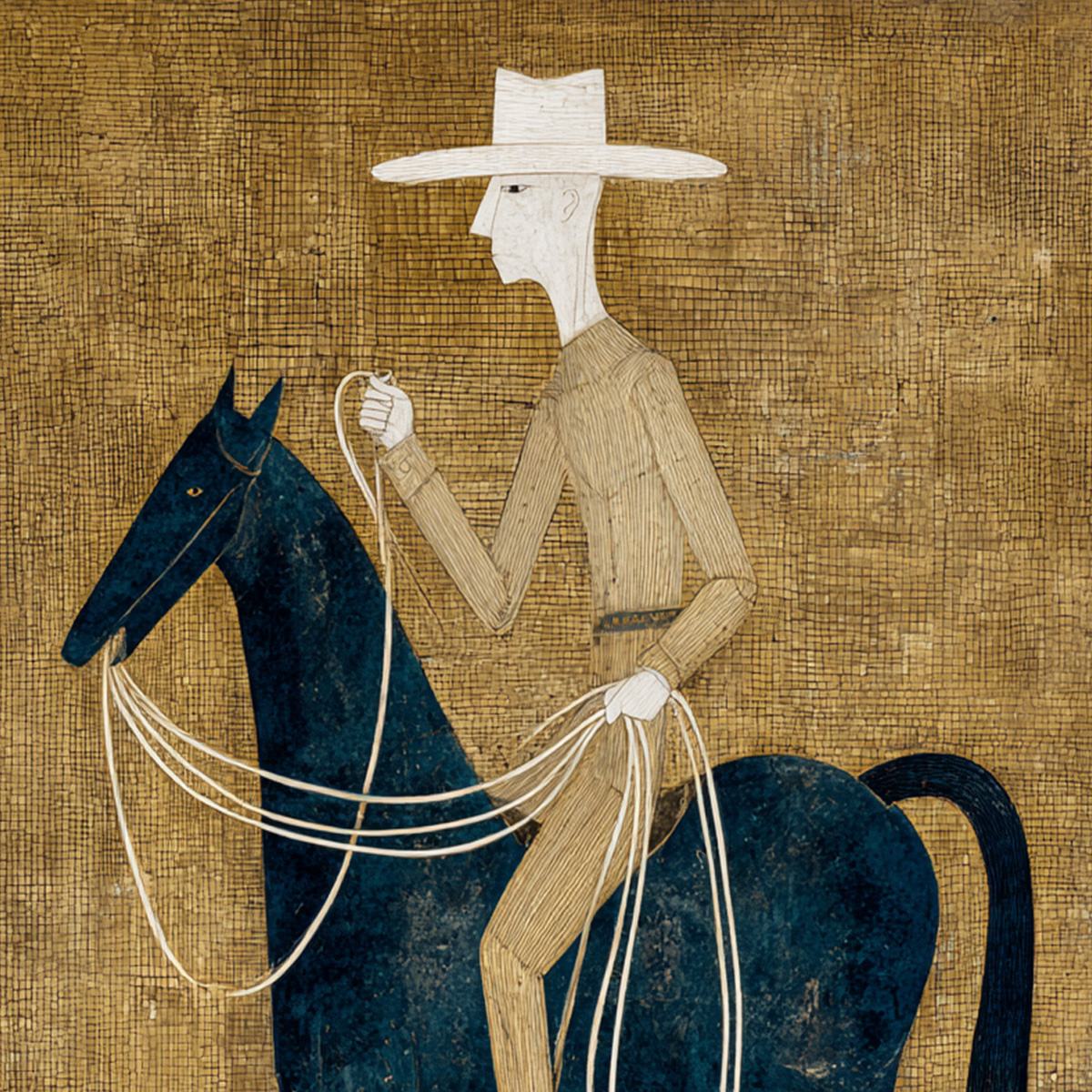 THE WANDERER: Minimalist Equestrian Portrait with Golden Texture