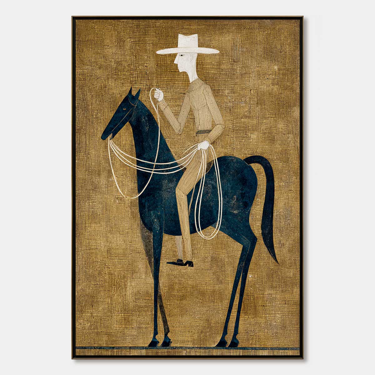 THE WANDERER: Minimalist Equestrian Portrait with Golden Texture