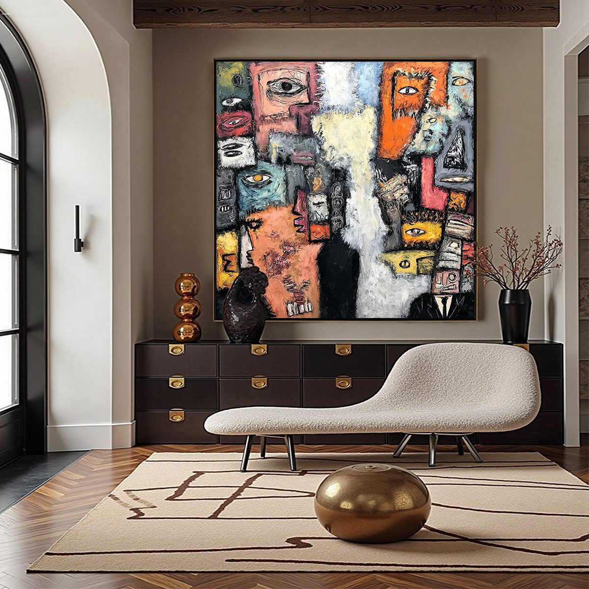 THE WATCHERS: Large Square Abstract Figurative Wall Art