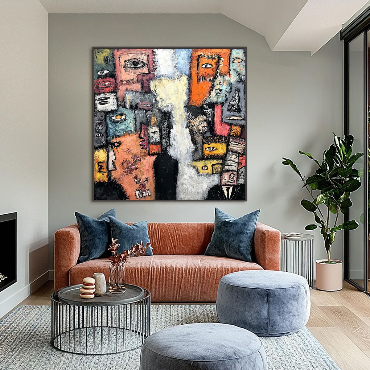 THE WATCHERS: Large Square Abstract Figurative Wall Art