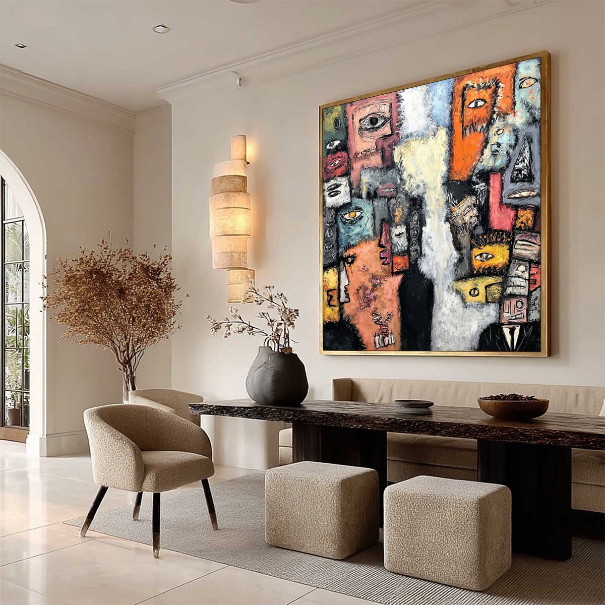 THE WATCHERS: Large Square Abstract Figurative Wall Art