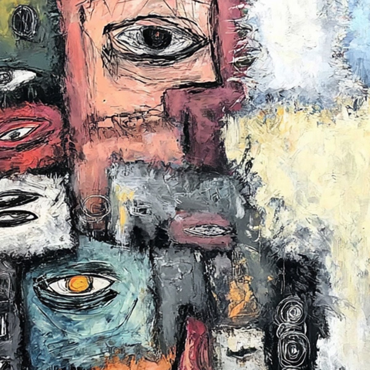 THE WATCHERS: Large Square Abstract Figurative Wall Art