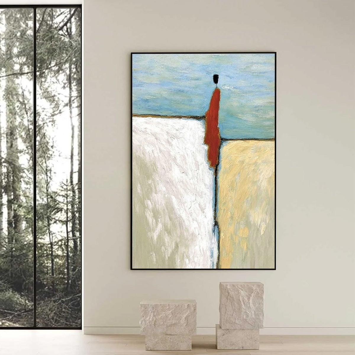 **THE WATCHER**: Minimalist Figurative Abstract Textured Painting