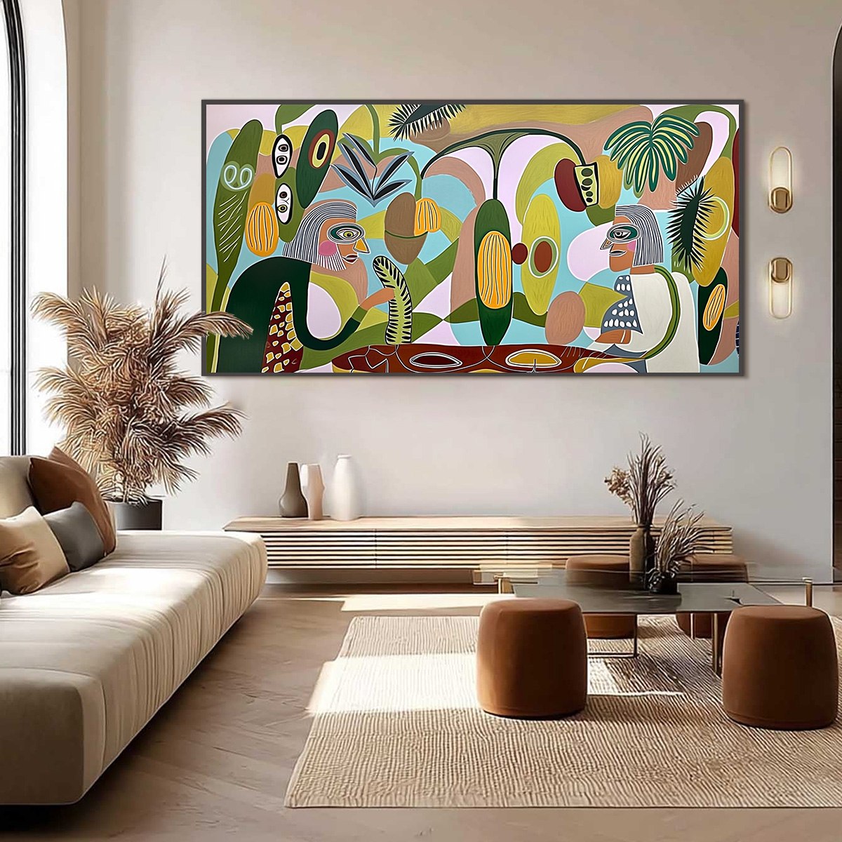 THE CONVERSATIONALISTS: Large Horizontal Boho Abstract Figurative Painting