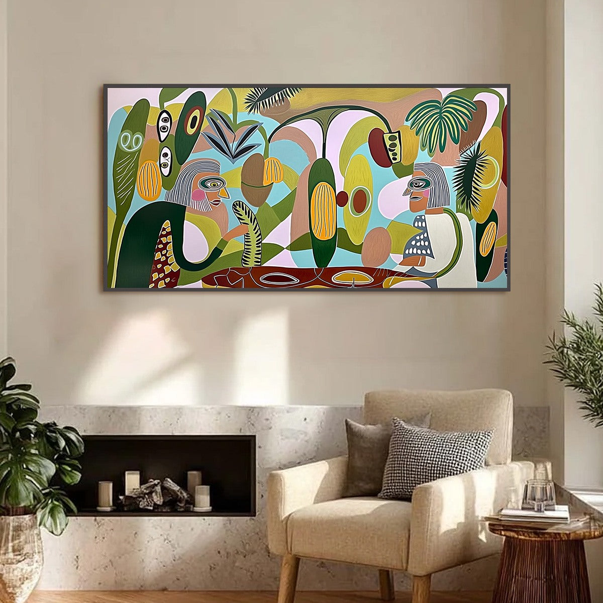 THE CONVERSATIONALISTS: Large Horizontal Boho Abstract Figurative Painting