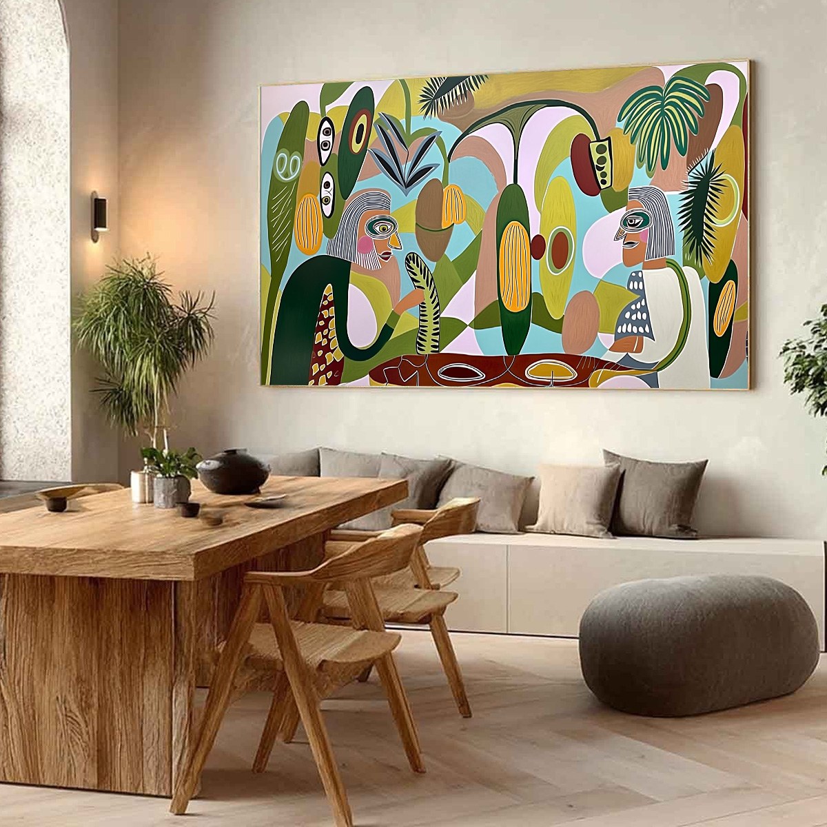 THE CONVERSATIONALISTS: Large Horizontal Boho Abstract Figurative Painting