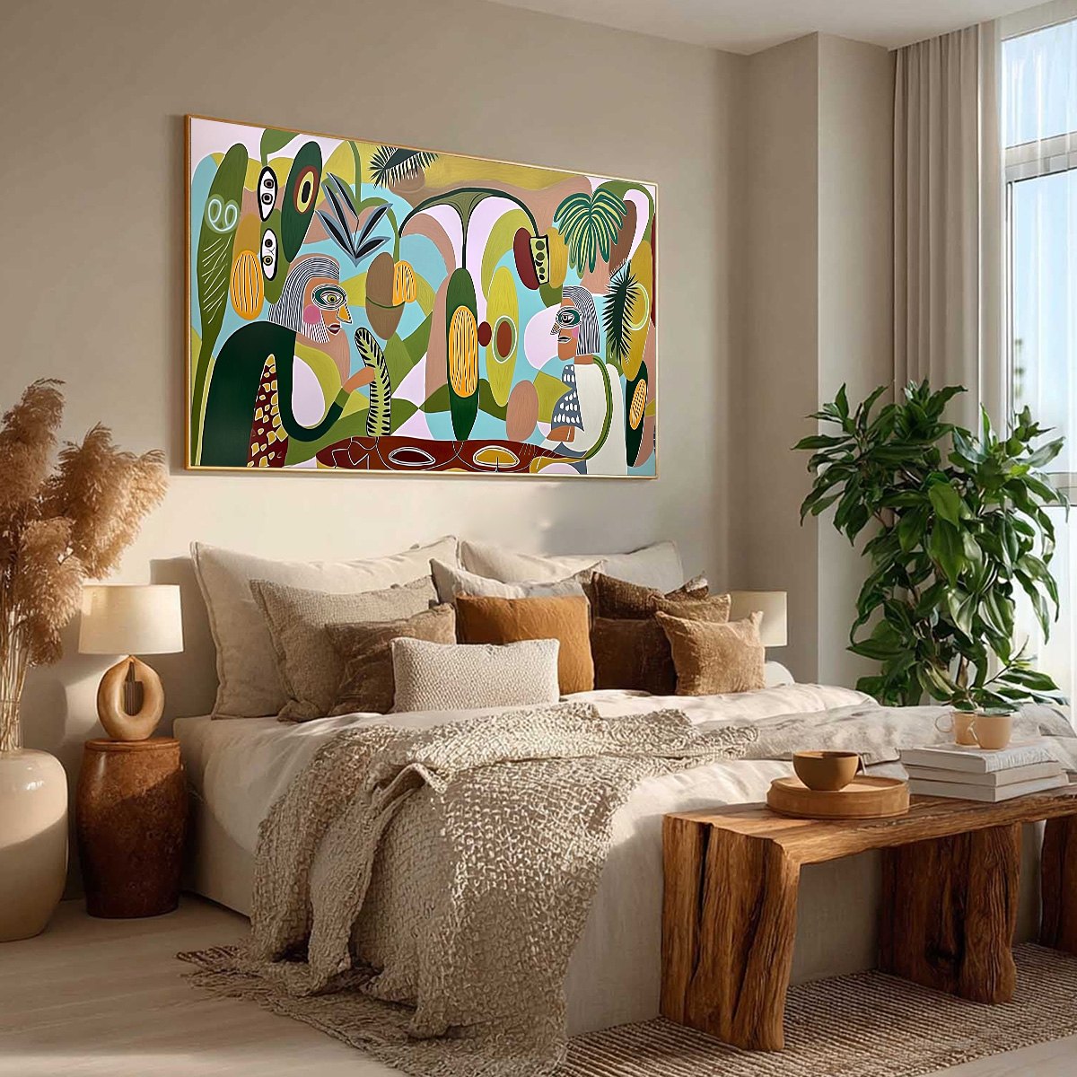 THE CONVERSATIONALISTS: Large Horizontal Boho Abstract Figurative Painting