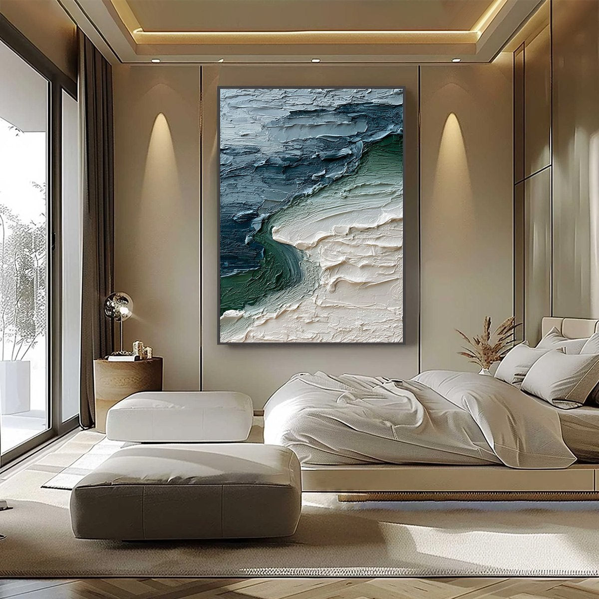 TIDAL CONVERGENCE: Textured Wabi Sabi Abstract Seascape Painting