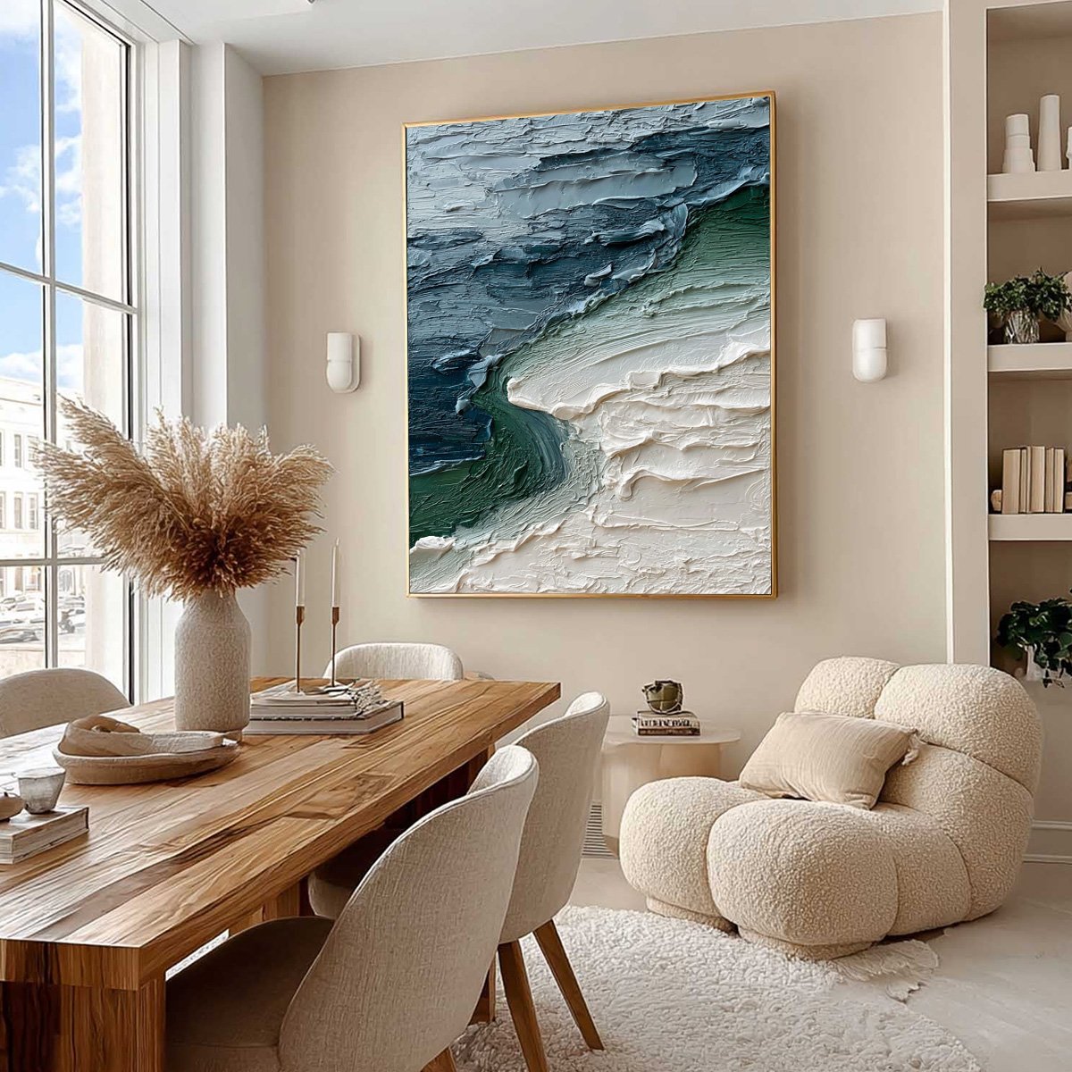 TIDAL CONVERGENCE: Textured Wabi Sabi Abstract Seascape Painting