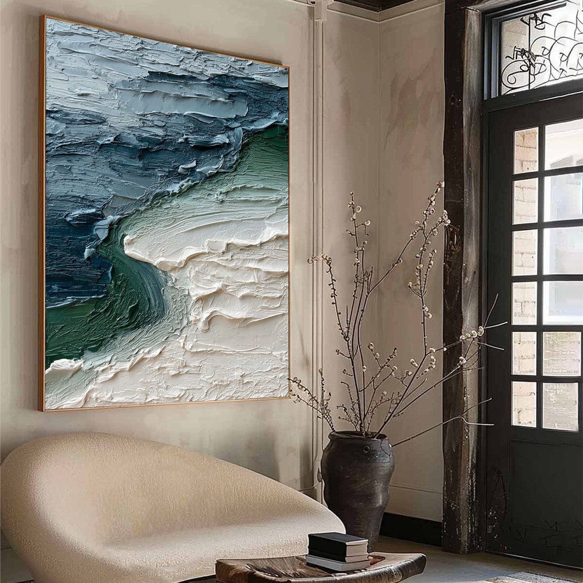 TIDAL CONVERGENCE: Textured Wabi Sabi Abstract Seascape Painting