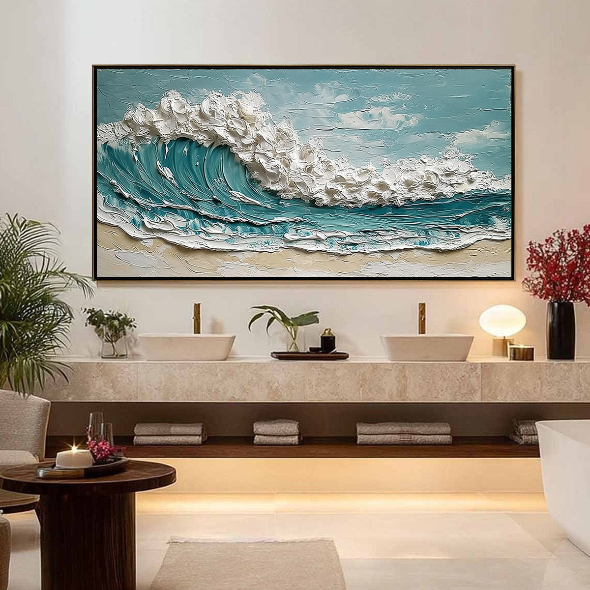 TIDAL CREST: Textured Impasto Ocean Wave Painting
