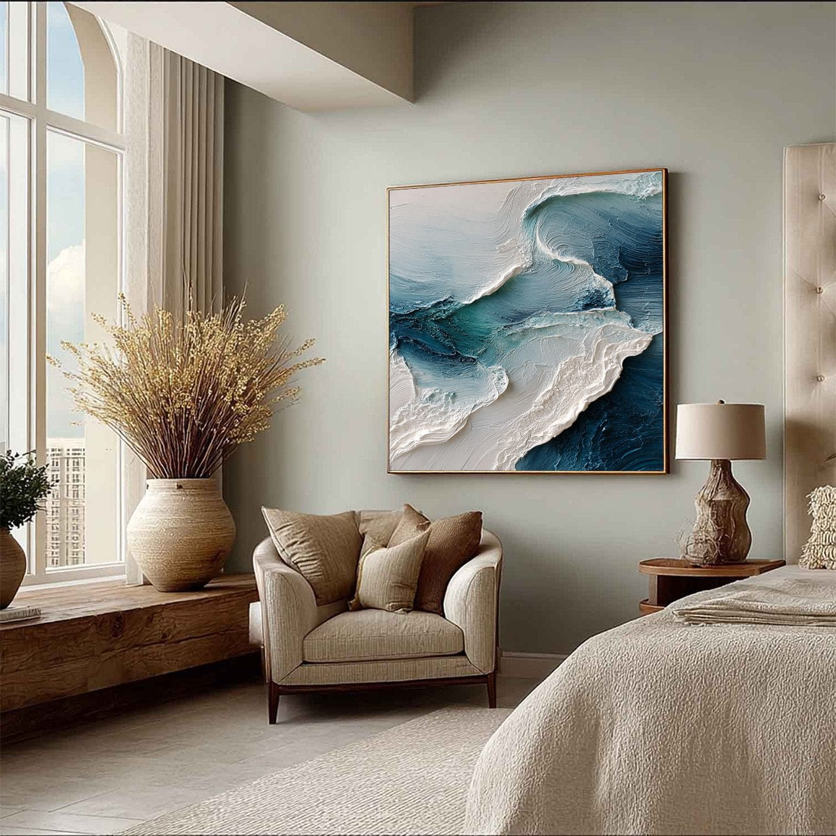 海の涙 Canvas Etrarium TIDAL RHYTHM: Textured Abstract Ocean Oil Painting for Wall Art