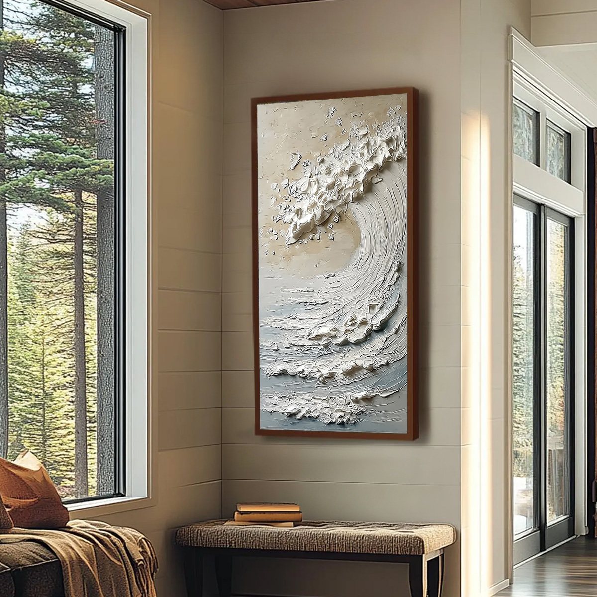 TIDAL SERENITY: Textured Wabi Sabi Ocean Wave Painting