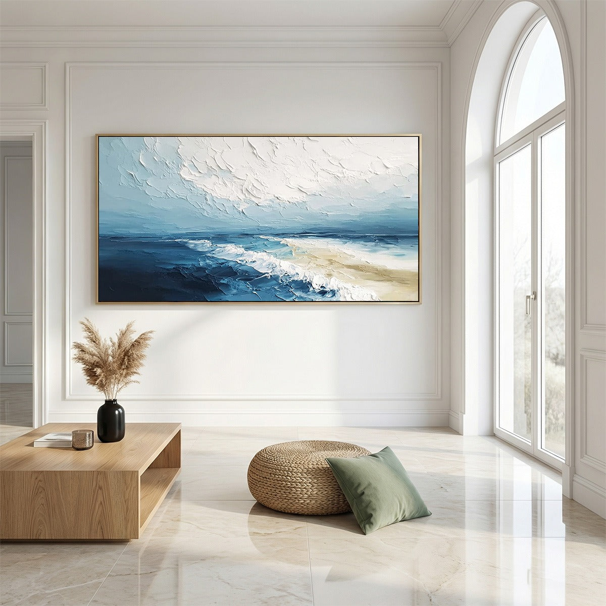 TIDAL WHISPER: Textured Impasto Coastal Seascape Oil Painting