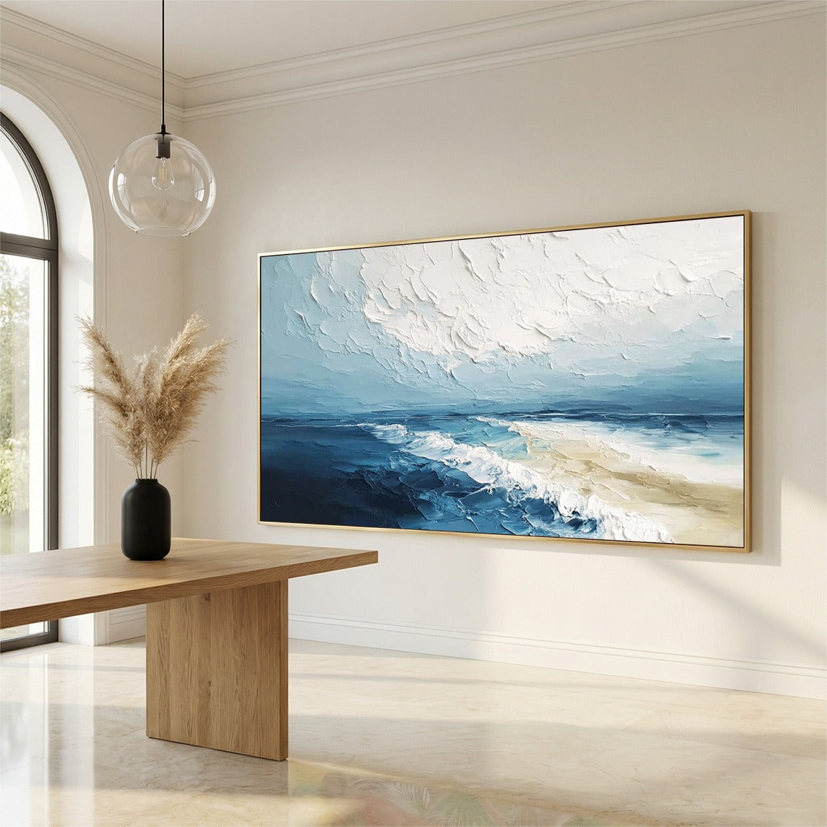 TIDAL WHISPER: Textured Impasto Coastal Seascape Oil Painting